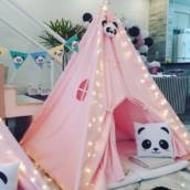 Festa do Pijama com cabanas - Tema Panda