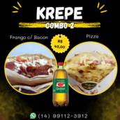 Combo 2: Crepe frango com bacon + crepe pizza + guaraná 1 litro