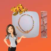Pulseira strass pedras coloridas dourada