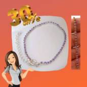 Pulseira strass pedra lilás prata