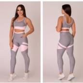 Conjunto de Calça Leggin e Top na cor cinza com rose 