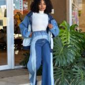 Calça jeans patch denim e Jaqueta jeans mix washes