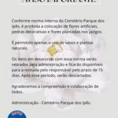 Proibida a colocação de flores artificiais 
