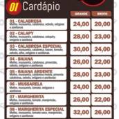Cardápio pizzas salgadas