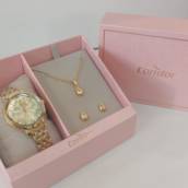 Kit de Relógio Condor Feminino Dourado - Gota