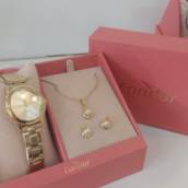 Kit de Relógio Condor Feminino Dourado - Pérolas