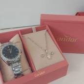 Kit de Relógio Condor Feminino Prata Cravejado - Mão de Fátima