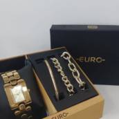 Kit Relógio e pulseiras Euro Feminino Doourado - EU2035YWN/4D