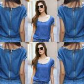 Blusa Jeans Desfiada c/ Zíper (Disponível no Tamanho: 40)