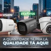 Câmeras de vídeo dos mais diversos modelos, das  principais marcas atuantes no mercado de segurança. 