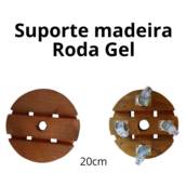 Suporte madeira redondo roda gel