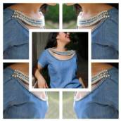 Blusa Jeans Bordada c/ Pérolas (Disponível no Tamanho 40).