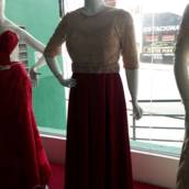 Vestido nude com corpo marsalla