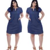 Vestido Jeans Galão com Bolso Frontal ( Semelhante ao da Foto, Disponível no Tamanho: 42 )