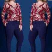 Camisa Floral de Malha (Disponível no Tamanho: 46/48) / Calça de Viscose (Disponível no Tamanho: 44/46)