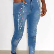 Calça Jeans Masculina Skinny Azul Claro Rasgada Destroyed Estilo Casual Streetwear