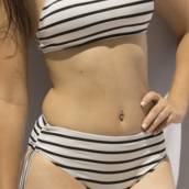 Calcinha Biquini Hot Pants Lycra Listrada Branco e Preto