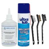 Kit Alcool Isopropilico 500ml Limpa Contato e 3 Escovas Especiais Para Limpar Eletronicos
