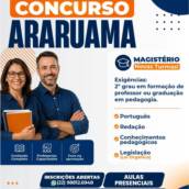 Prepare-se com foco total nas matérias do edital e saia na frente pela sua vaga na rede municipal.  Sua carreira como professor(a) em Araruama começa aqui!