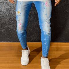 Calça Skinny Masculina Jeans Preta Escura Lisa Tradicional Básica