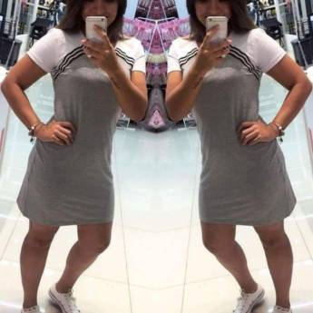 Comprar o produto de Vestido de Malha c/ Galão (Disponível na Cor Azul Marinho com Branco e Tamanho: 44/46) em Roupas e Acessórios em Bauru, SP por Solutudo