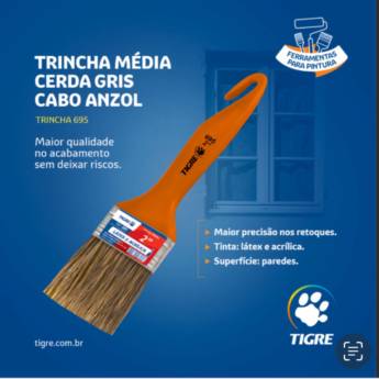 Comprar o produto de Trincha Média Cerda Gris com Cabo Anzol – Tigre 695 em Materiais para Construção pela empresa Construmax Materiais para Construção em Riviera de Santa Cristina XIII, SP por Solutudo