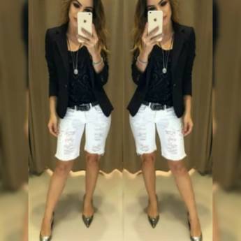 Comprar o produto de Bermuda de Sarja Destroyed ( Semelhante a esse Disponível na cor Preta e Tamanho: 38). em Roupas e Acessórios em Bauru, SP por Solutudo