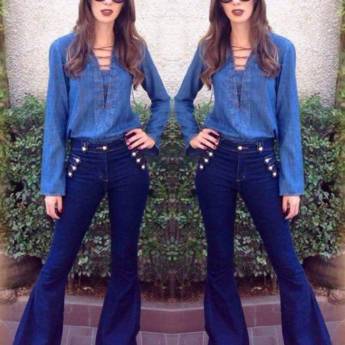 Comprar o produto de Calça Flare Jeans com Botões (Disponível no Tamanho: 38 em Roupas e Acessórios em Bauru, SP por Solutudo