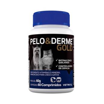 Comprar o produto de Pelo & Derme Gold Vetnil para Cães e Gatos 60un em Farmácias Veterinárias em Botucatu, SP por Solutudo