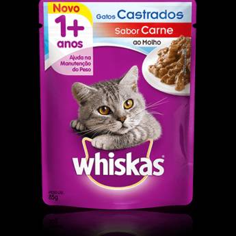 Comprar o produto de Whiskas Sachê Gatos Castrados Carne em Ração para Gatos em Ourinhos, SP por Solutudo