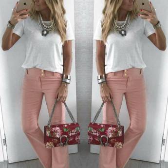 Comprar o produto de Calça de Linho (Semelhante Disponível nas cores e Tamanhos: Rosê: 48 Azul Marinho: 50 em Calças em Bauru, SP por Solutudo