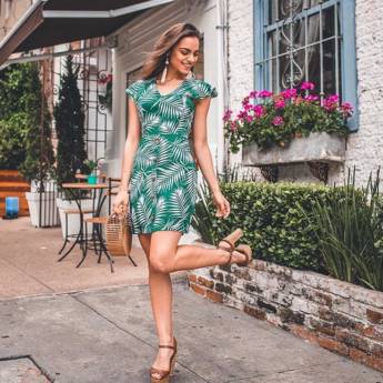 Comprar o produto de Vestido Estampa Folhagem  em Calçados, Roupas e Bolsas em Bauru, SP por Solutudo