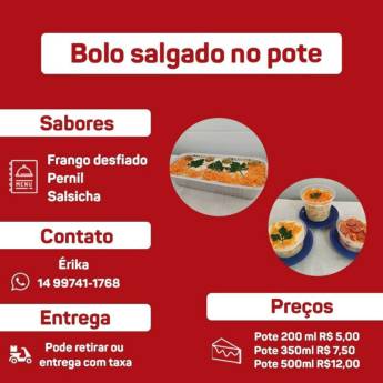 Comprar o produto de Bolo Salgado no Pote em Alimentos em Botucatu, SP por Solutudo Comprar o produto de Bolo Salgado no Pote em Alimentos em Botucatu, SP por Solutudo