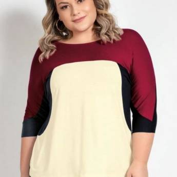 Comprar o produto de Blusa Plus size Preta off white e bordô em Moda Feminina em Jundiaí, SP por Solutudo