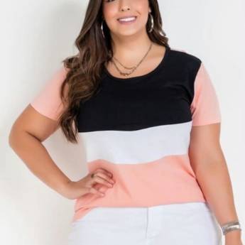 Comprar o produto de Blusa Rosa Tricolor Plus size em Moda Feminina em Jundiaí, SP por Solutudo