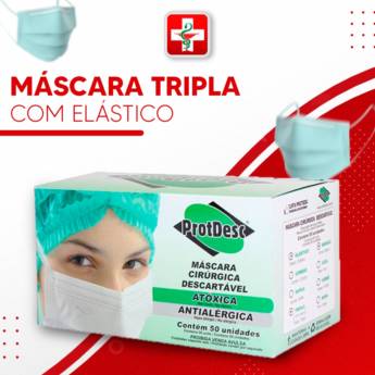 Comprar o produto de  Máscara tripla com elástico  em Máscara Cirúrgica em Araçatuba, SP por Solutudo