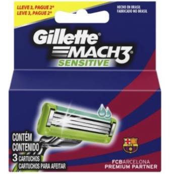 Comprar o produto de Carga Gillette Mach3 Senitive Barcelona 3 Unidades  em Gillette em Foz do Iguaçu, PR por Solutudo