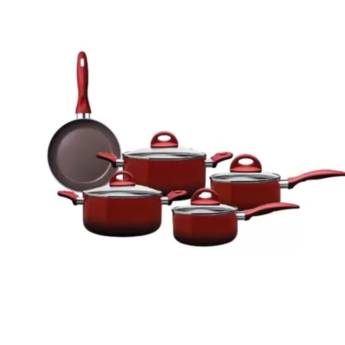 Comprar o produto de Jogo de Panelas 5 peças cerâmica Life Optima Vermelha - Brinox em Jogos de Panelas pela empresa Casa Vitória em Foz do Iguaçu, PR por Solutudo