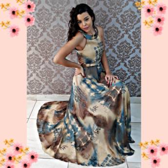 Comprar o produto de Vestido Godê Devorê de Seda em Roupas Sob Medida em Uberlândia, MG por Solutudo