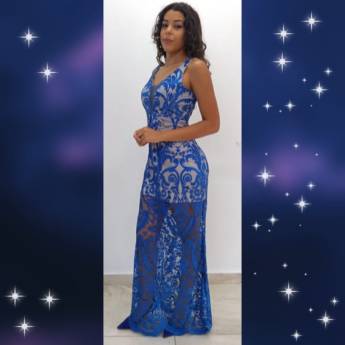 Comprar o produto de Vestido Nude em Tule Azul em Roupas Sob Medida em Uberlândia, MG por Solutudo