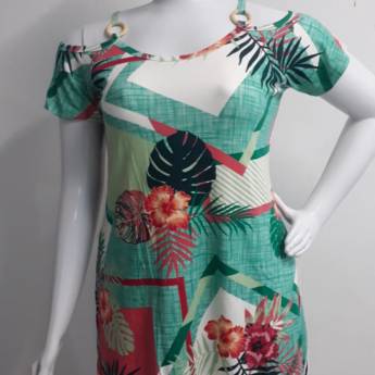 Comprar o produto de Vestido Verde Estampado Manga Curta em Vestidos em Bauru, SP por Solutudo