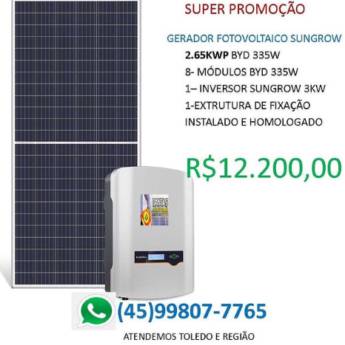 Comprar o produto de Gerador Sungrow 2.68kwp ,Inversor Sungrow 3.0KW e 8 móduos BYD 335W em Energia Solar em Toledo, PR por Solutudo