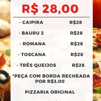 Comprar o produto de Pizzas Promocionais - R$28,00 ( Caipira, Bauru 2, Romana, Toscana, Três Queijos) em Pizzas em Botucatu, SP por Solutudo