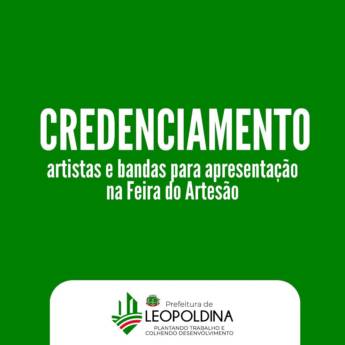 Comprar o produto de Prefeitura de Leopoldina abre credenciamento de artistas e bandas para Feira do Artesão em Música em Leopoldina, MG por Solutudo