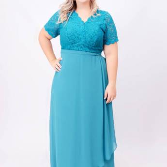 Comprar o produto de Vestido azul claro com mangas Plus Size em Bauru em Moda Plus Size em Bauru, SP por Solutudo