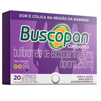 Comprar o produto de BUSCOPAN COMPOSTO BROMETO DE N BUTIL ESCOPOLAMINA 10MG + DIPIRONA SÓDICA 250MG - 20 COMPRIMIDOS em Medicamentos em São José do Rio Preto, SP por Solutudo
