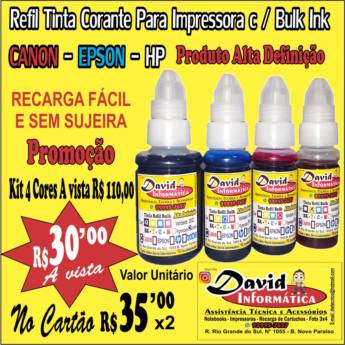 Comprar o produto de Tinta para Impressora Canon - Epson - Hp - Bulk Ink. em Cartuchos Jato de Tinta em Aracaju, SE por Solutudo