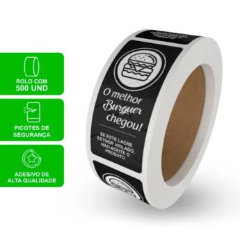 Comprar o produto de Etiqueta lacre de segurança melhor burguer preta - rolo com 500 unidades em Etiquetas e Tags em Bauru, SP por Solutudo
