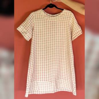 Comprar o produto de Vestido T-shirt xadrez Linho em Vestidos em Jundiaí, SP por Solutudo