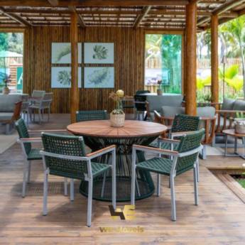 Comprar o produto de Mesa floral com tampo de madeira e cadeiras leblom em corda nautica em Móveis em Cláudio, MG por Solutudo Comprar o produto de Mesa floral com tampo de madeira e cadeiras leblom em corda nautica em Móveis em Cláudio, MG por Solutudo